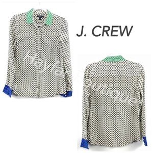 J. Crew 100% Silk Button Front
Blouse Whimsical Blue Green
Gold Size 8